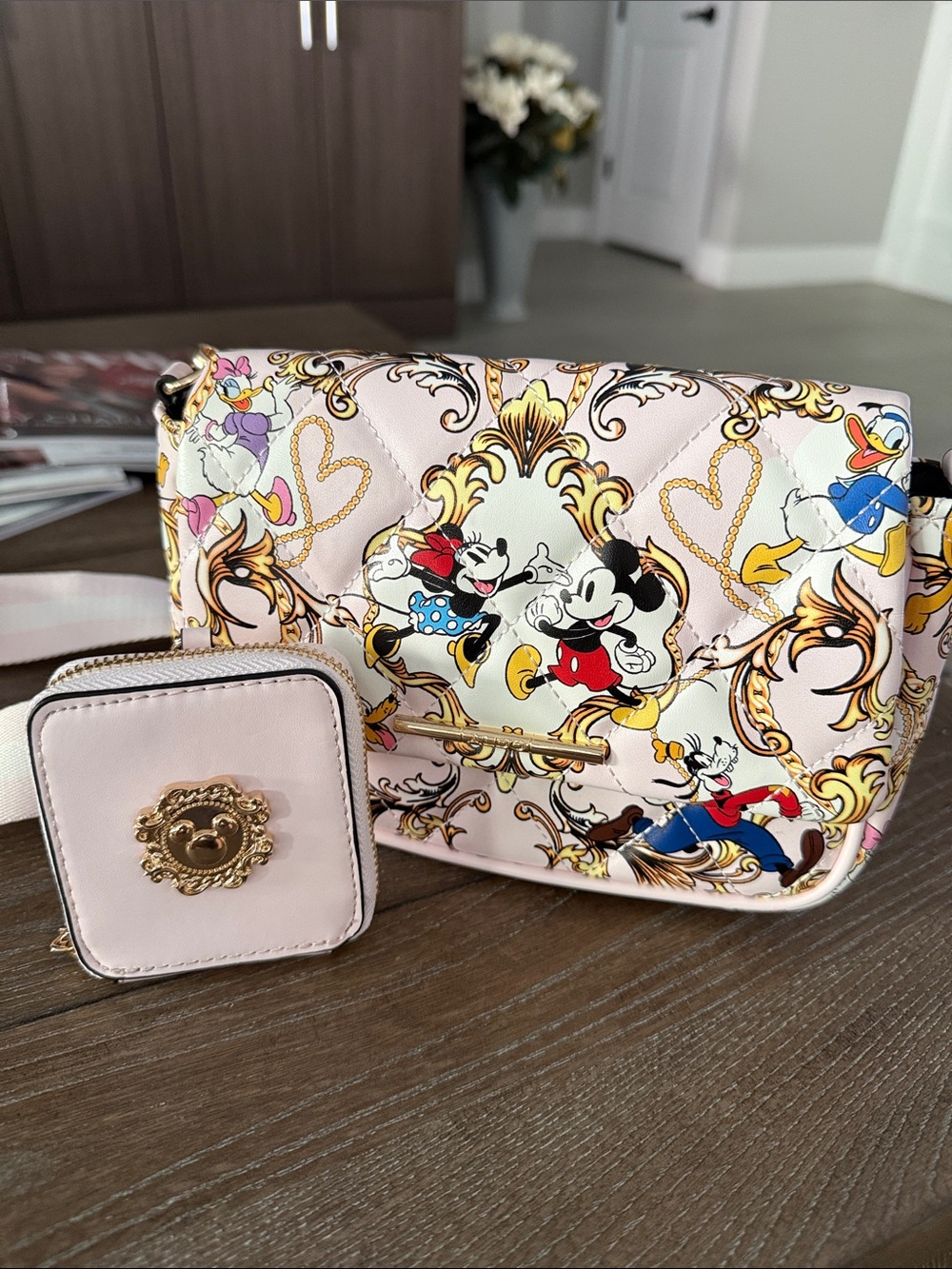 Pink Quilted Disney Character Crossbody with Coin Pouch